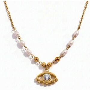 Evil Eye Pearl Necklace 18k gold plated